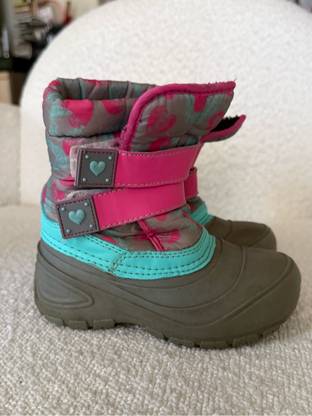 Kids Pink and Teal Winter Snow Boots 9 toddler